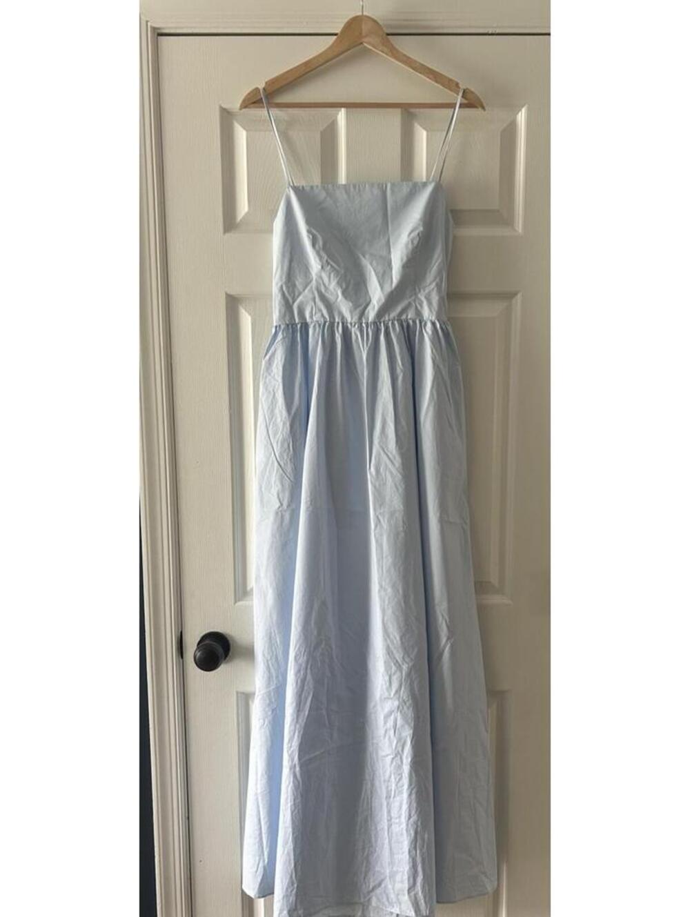 Susana Monaco Baby Blue Poplin Lace Up Pocket Maxi Dress Size Large
